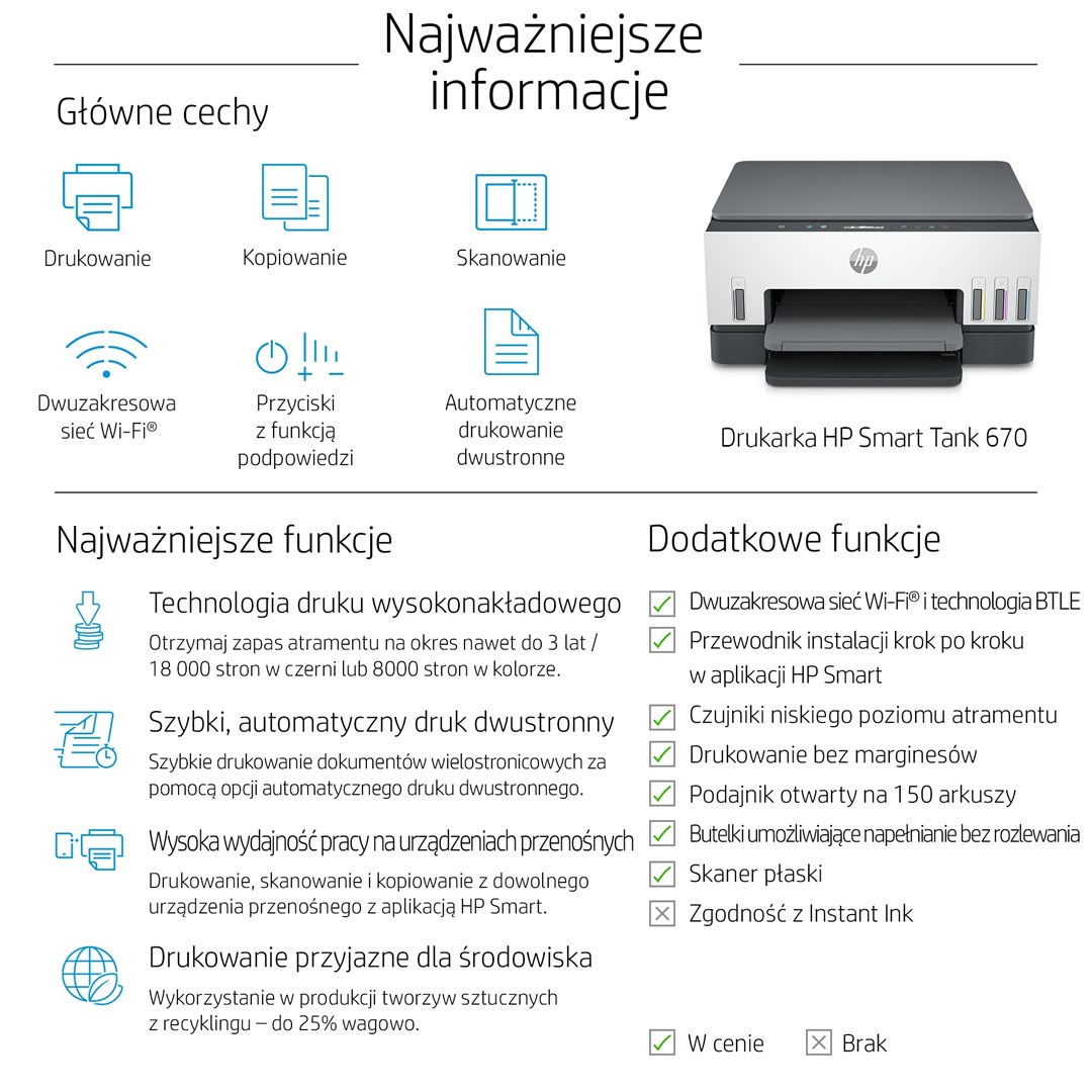 Printer multifunksional HP Smart Tank 670, inkjet, WiFi, i bardhë