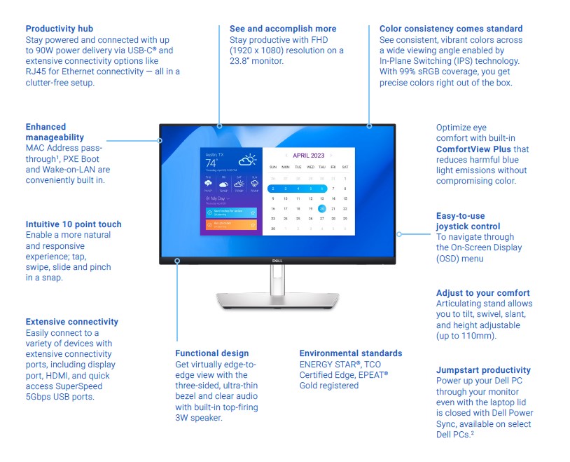 Monitor Dell P2424HT, 24", Full HD, LED
