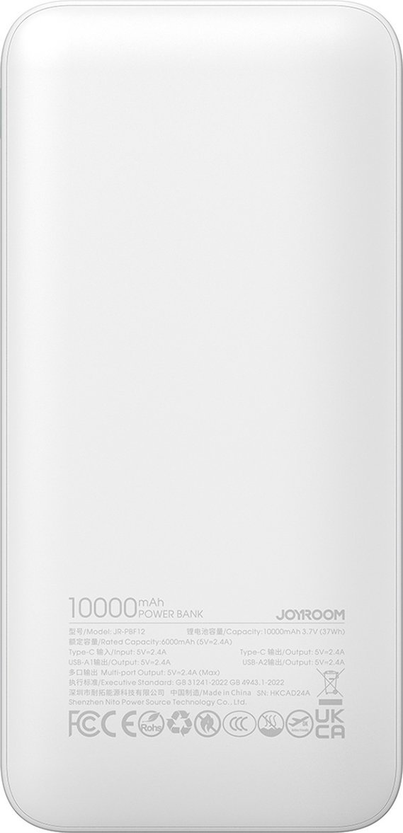 Powerbank Joyroom JR PBF12, 10000mAh, 2.4A, i bardhë