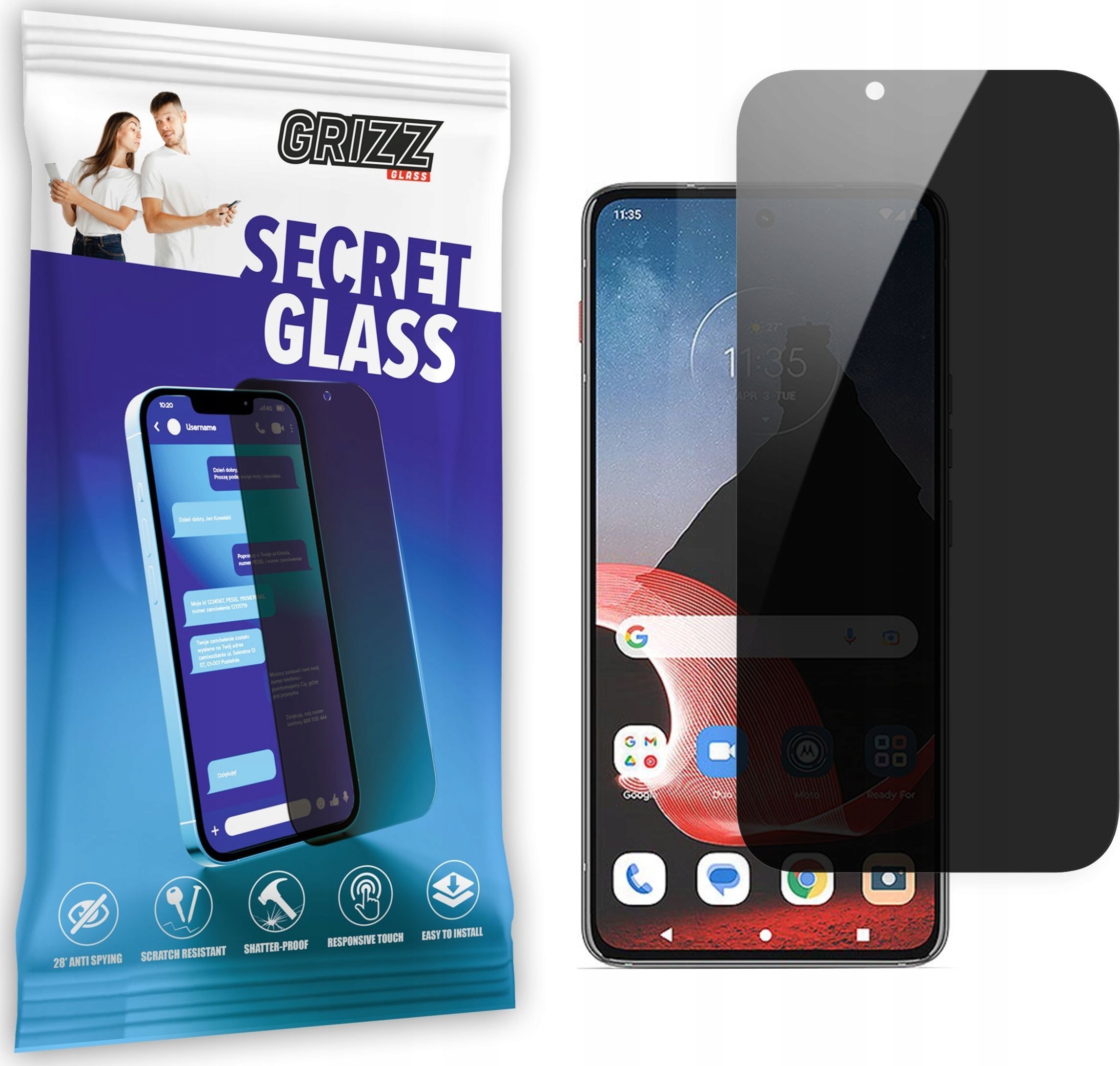 Mbrojtës ekrani GrizzGlass SecretGlass Privacy, Motorola ThinkPhone, xham i temperuar, efekt privatësie, transparent