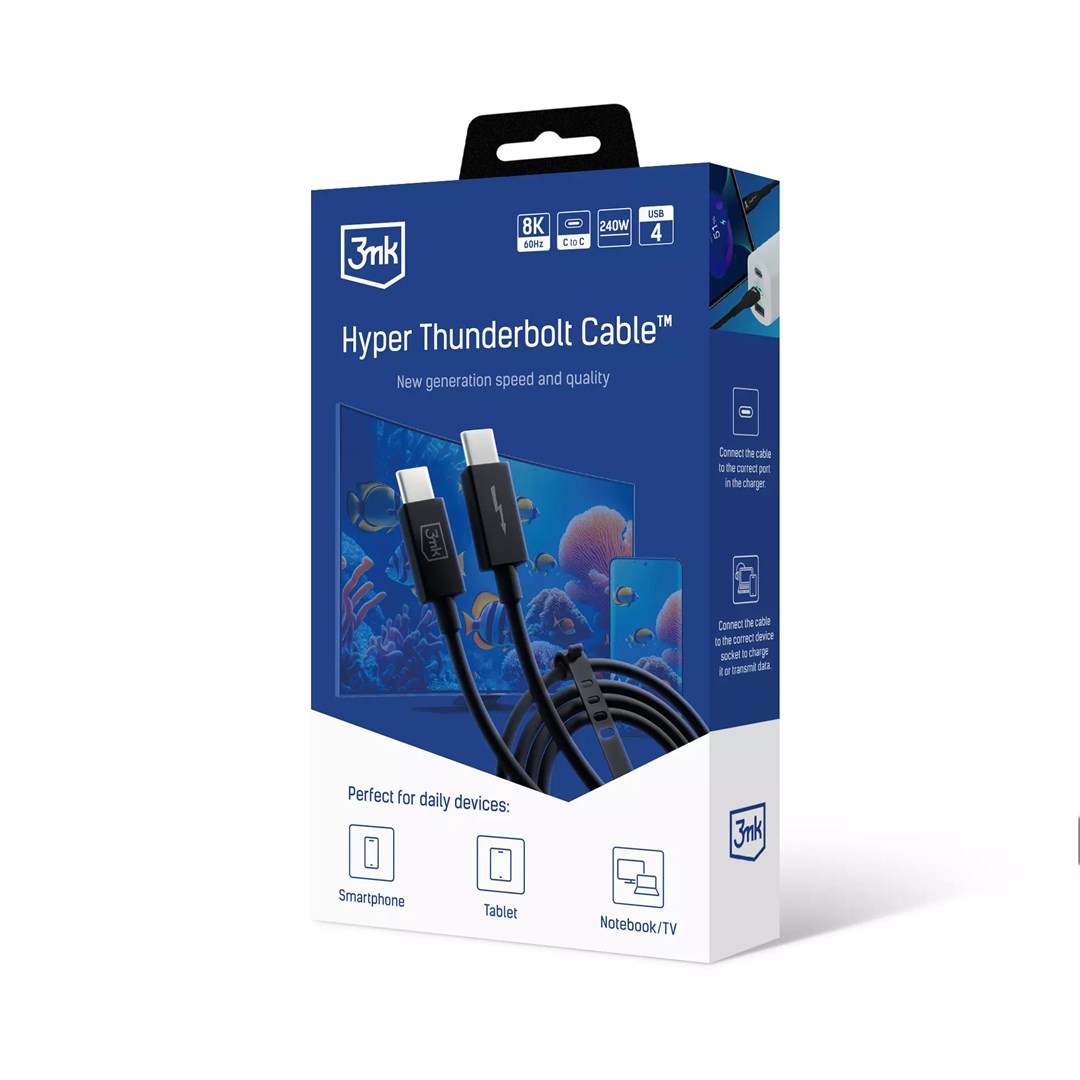 Kabllo 3MK Hyper ThunderBolt, 240W, 1.0m, e zezë