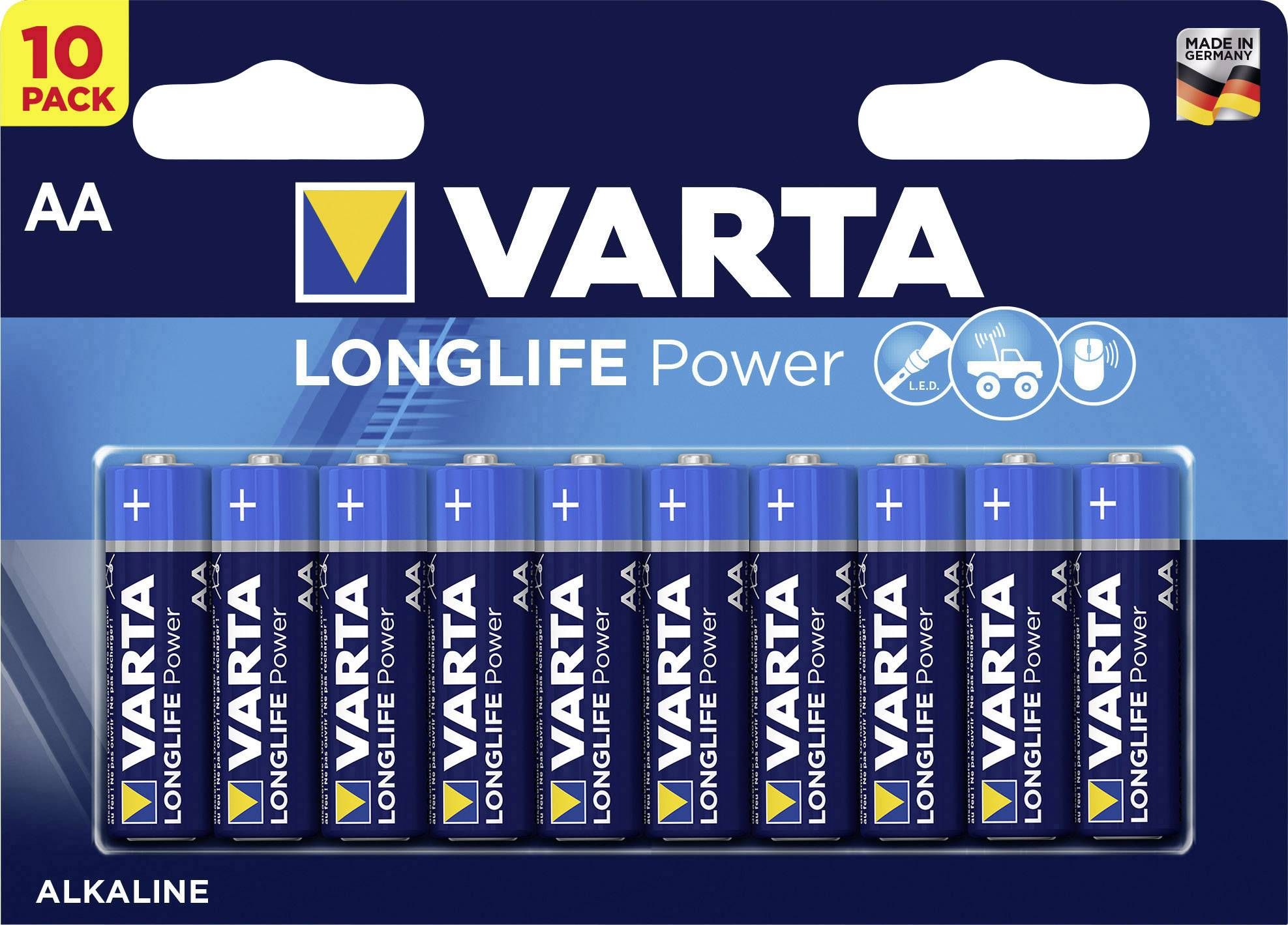 Bateri alkaline Varta LongLife Power AA, LR6, paketë 10 copë, blu