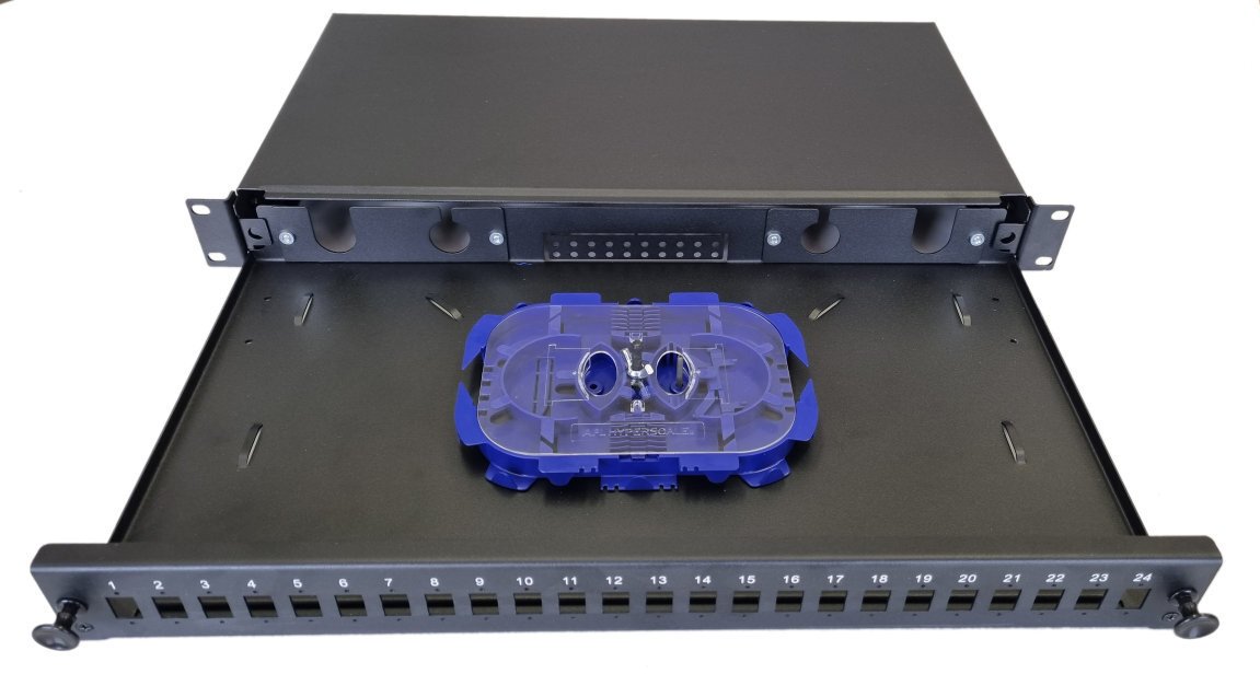 Kabinet optik rrëshqitës OEM OPVANA1UO-24SCS-OPTR, 1U, 24x SC simplex, i zi