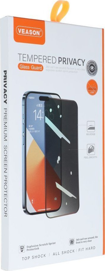 Mbrojtëse ekrani Veason 6D Pro Privacy për iPhone 15 Plus, xham i temperuar, e zezë
