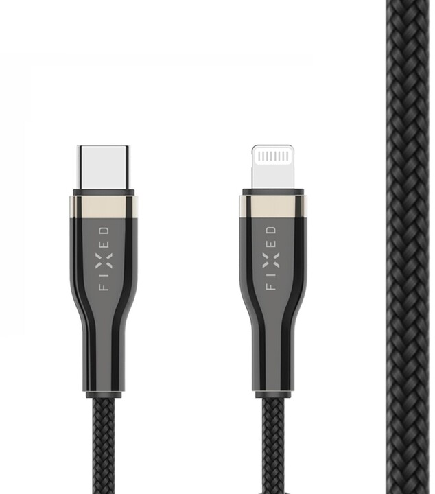 Kabllo për të dhëna dhe karikim FIXED USB-C - Lightning, MFi, PD, 0.5 m, e zezë