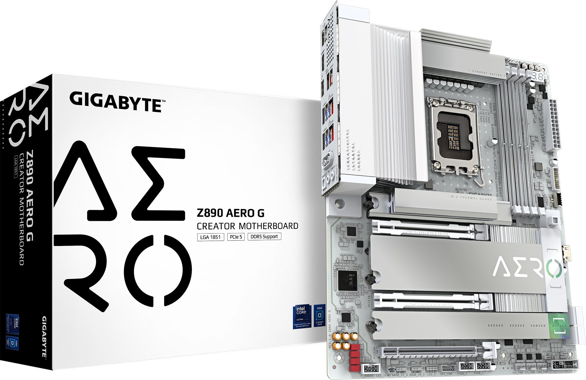 Матична плоча GIGABYTE Z890 AERO G, за Intel Core Ultra Series 2, ATX, бела