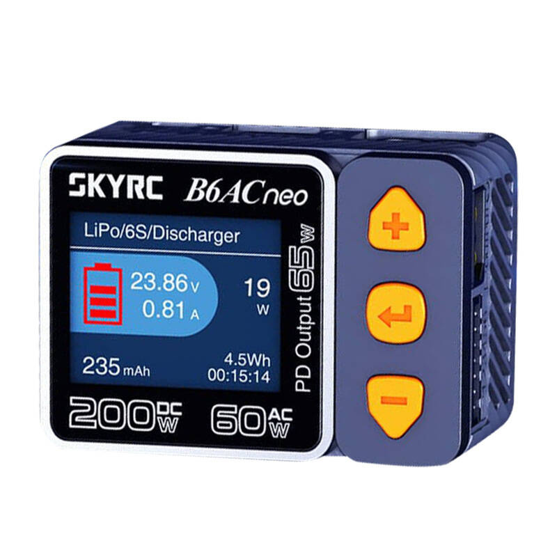 Karikues për bateri RC SKYRC B6AC Neo, 200W DC 60W AC, ekrani me ngjyra, i zi