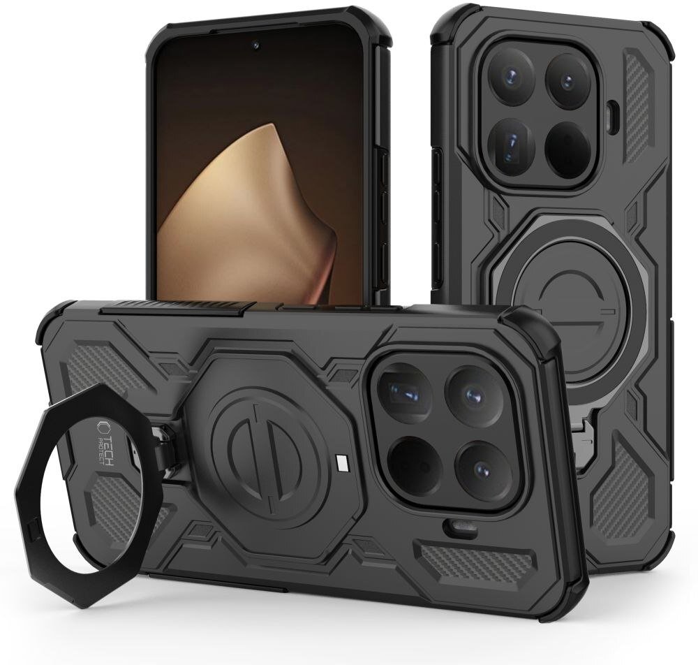 Mbulesë telefoni Tech-Protect TacticStand për Xiaomi 15T Pro, me këmbë mbajtëse, MagSafe, e zezë