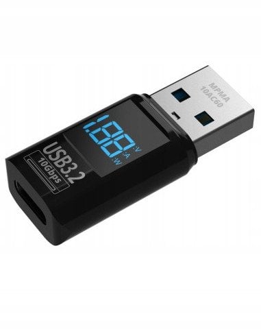 Adapter matës energjie Mathorn USB A në USB C, ekran LED, matje tensioni dhe rryme, i kaltër
