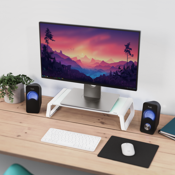 Mbajtëse për monitor Trust Monta, Tempered glass, e bardhë