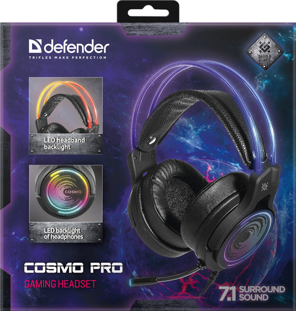 Kufje DEFENDER COSMO PRO 7.1, USB, 2.1m, RGB, të zeza