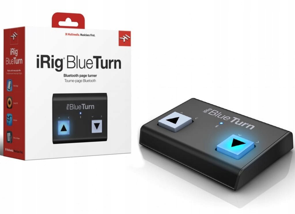 Pedal Bluetooth IK Multimedia iRig BlueTurn, për kthim faqesh, me butona të ndriçuar, blu
