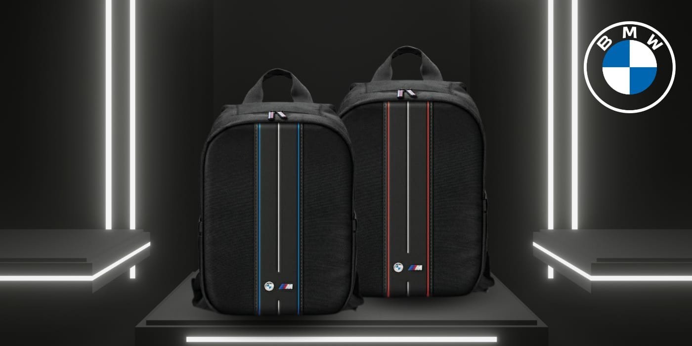 Çantë shpine BMW Blue Stripe BMBP15COMPVSKL, për laptop 16", najlon, e zezë