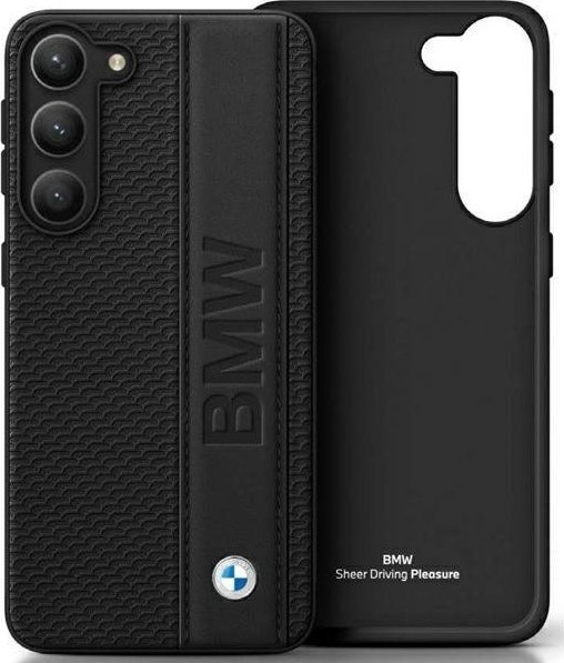 Mbulesë telefoni BMW BMHCS23M22RDPK, për Samsung Galaxy S23 Plus, hardcase, lëkurë teksturë me shirit, e zezë