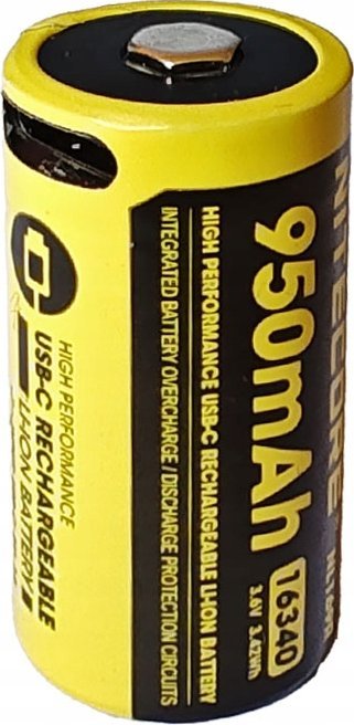 Bateri rikarikueshme Nitecore NL169R 16340, 950mAh, USB C, e verdhë