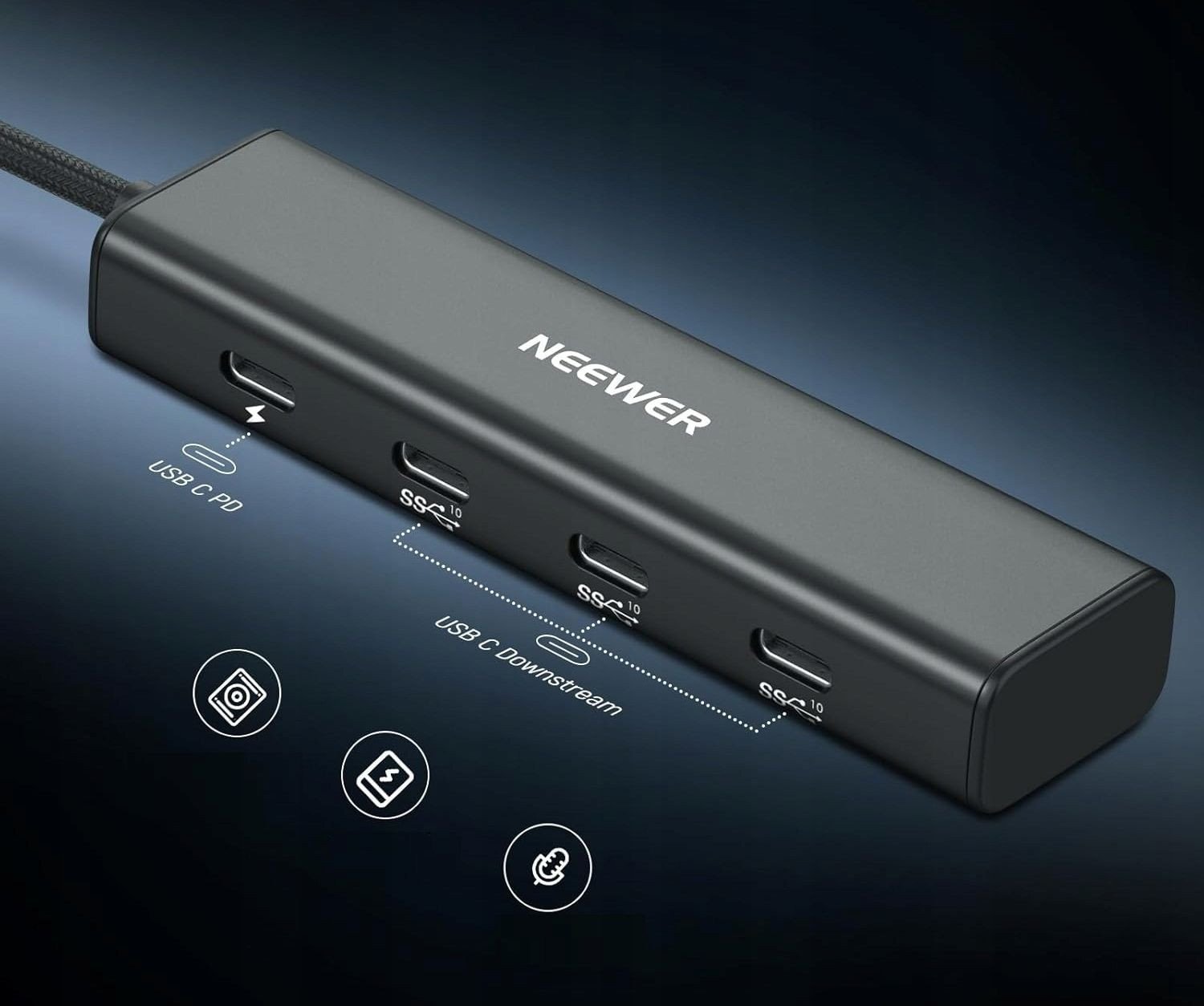 Hub USB C Neewer PS020E, 4 në 1, 10Gbps, 100W PD, gri