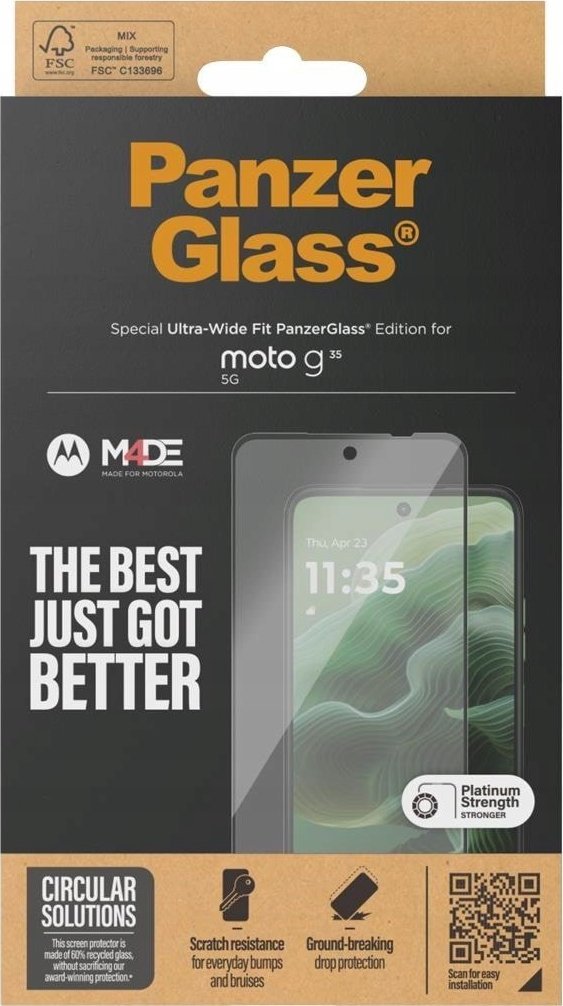 Mbrojtëse ekrani PanzerGlass për Motorola Moto G35 5G, xham i fortë, Ultra Wide Fit, transparente