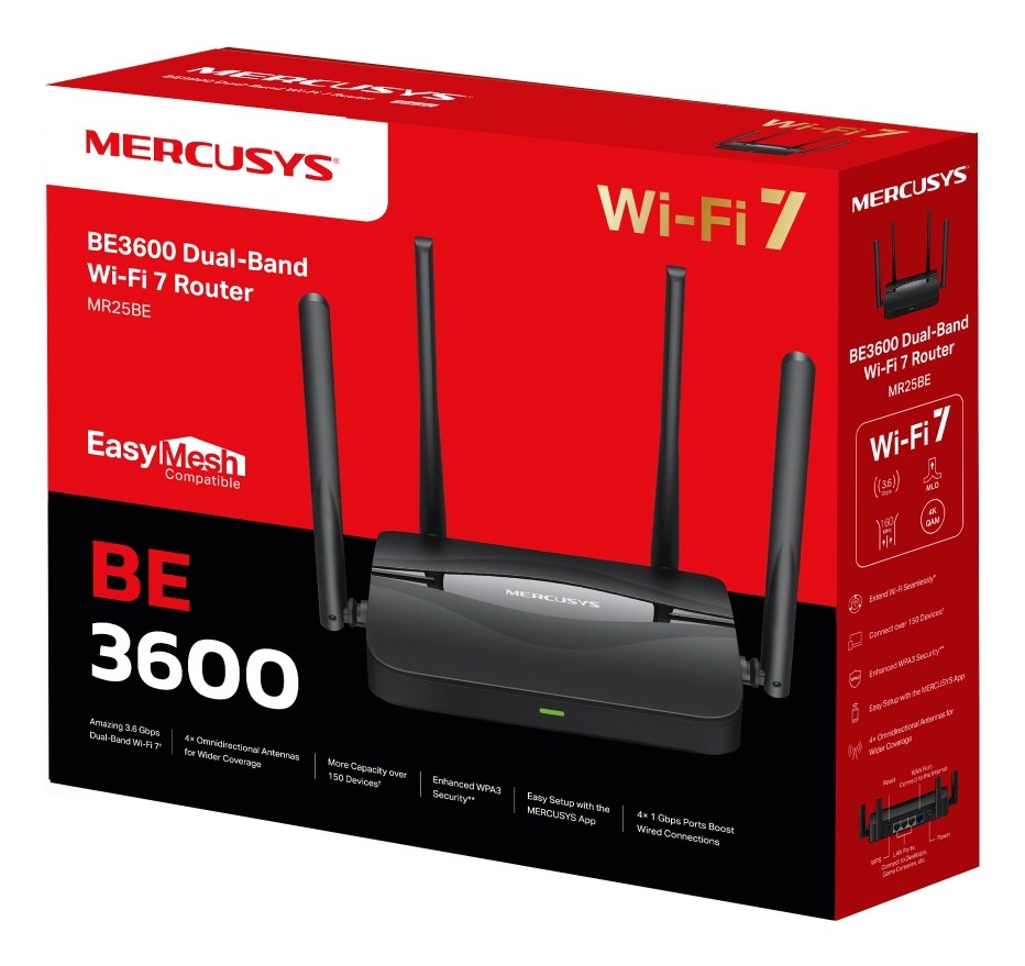 Router Mercusys MR25BE BE3600, WiFi 7 Dual Band, 3.6 Gbps, i bardhë