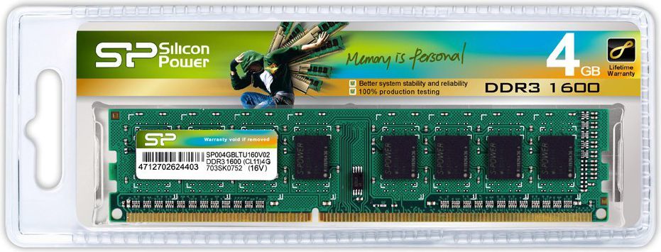 Memorie Silicon Power DDR3, 4 GB, 1600 MHz, CL11, SP004GBLTU160N02