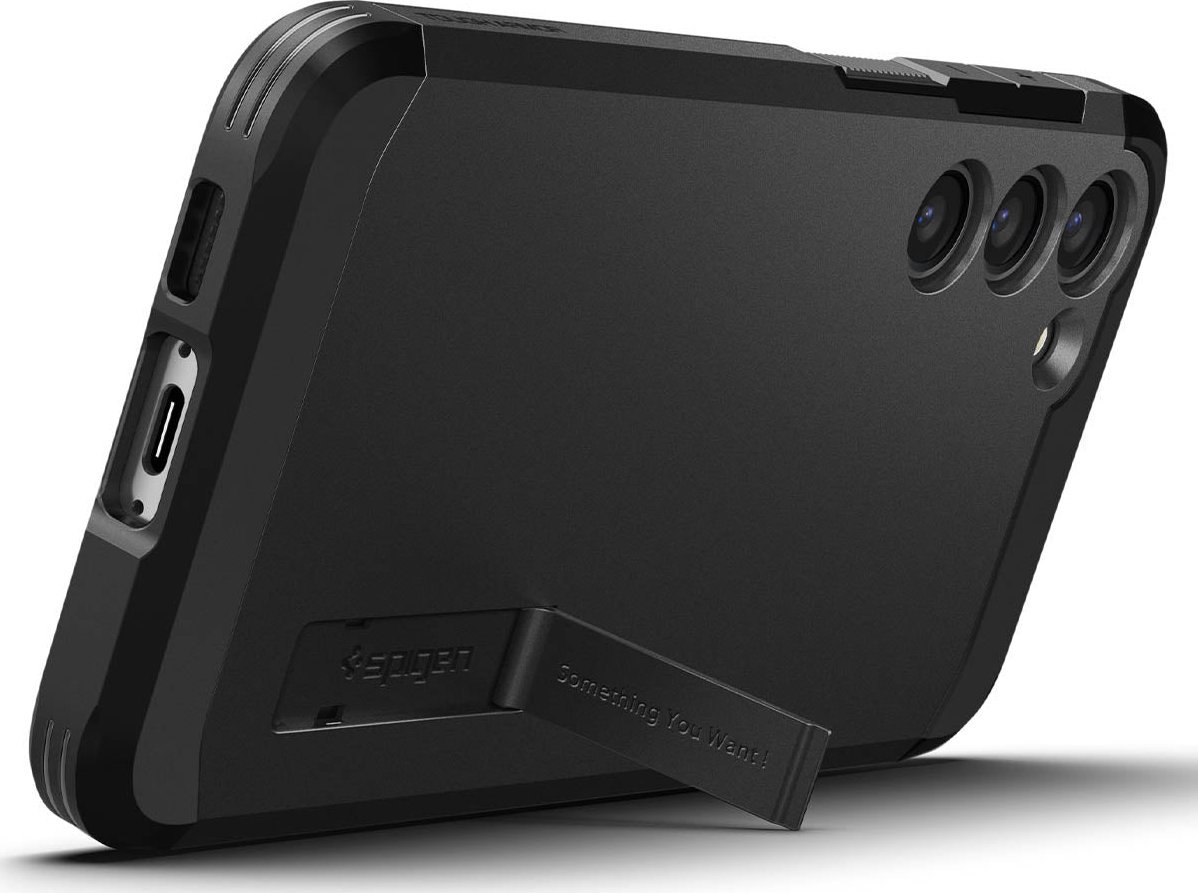 Mbulesë telefoni Spigen Tough Armor, për Samsung Galaxy S23 Plus, me këmbëz mbajtëse, e zezë