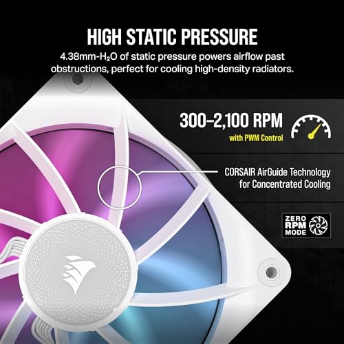 Ventilatorë kasë CORSAIR ICUE LINK RX120 RGB, set 3x120mm PWM, me hub, të bardhë