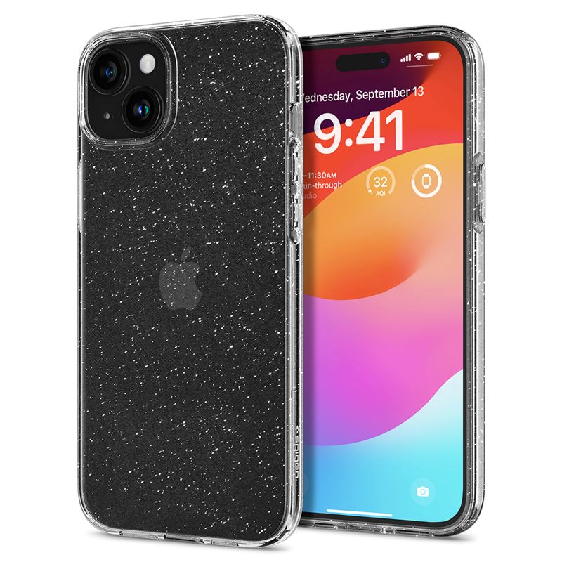 Mbrojtëse për celular iPhone 15 Plus Spigen Liquid Crystal Glitter, transparente