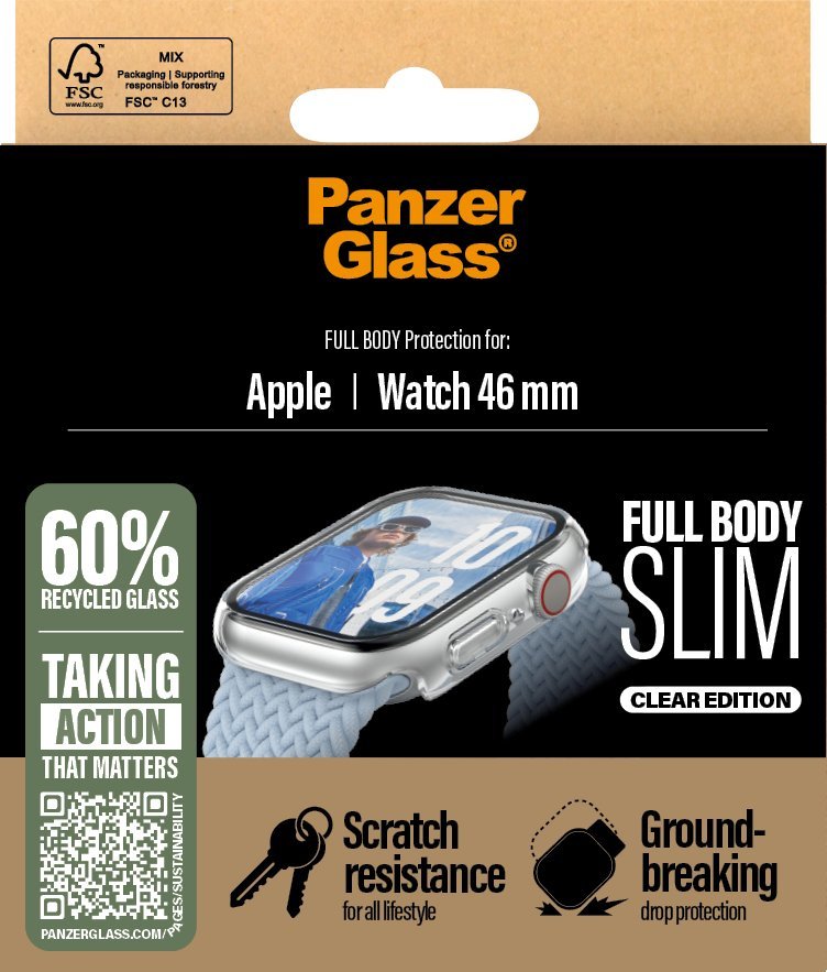 Mbrojtëse ekrani PanzerGlass Snappie, Full Body Slim, transparente, për Apple Watch 45mm