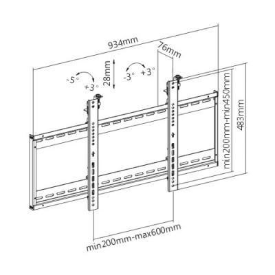 Mbajtëse muri për TV Techly, 45-70", 70kg, VESA 600x400, e zezë