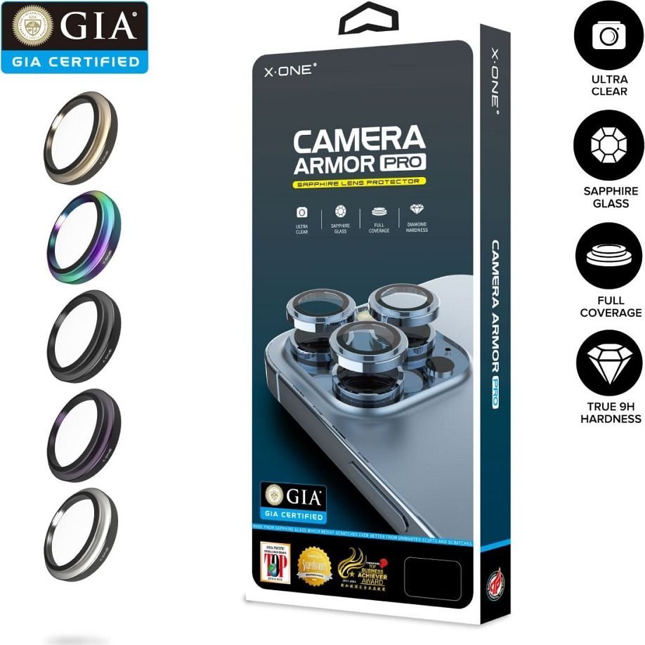 Mbrojtës kamere X-one Sapphire Glass Camera Armor Pro, për iPhone 15 Pro, transparent