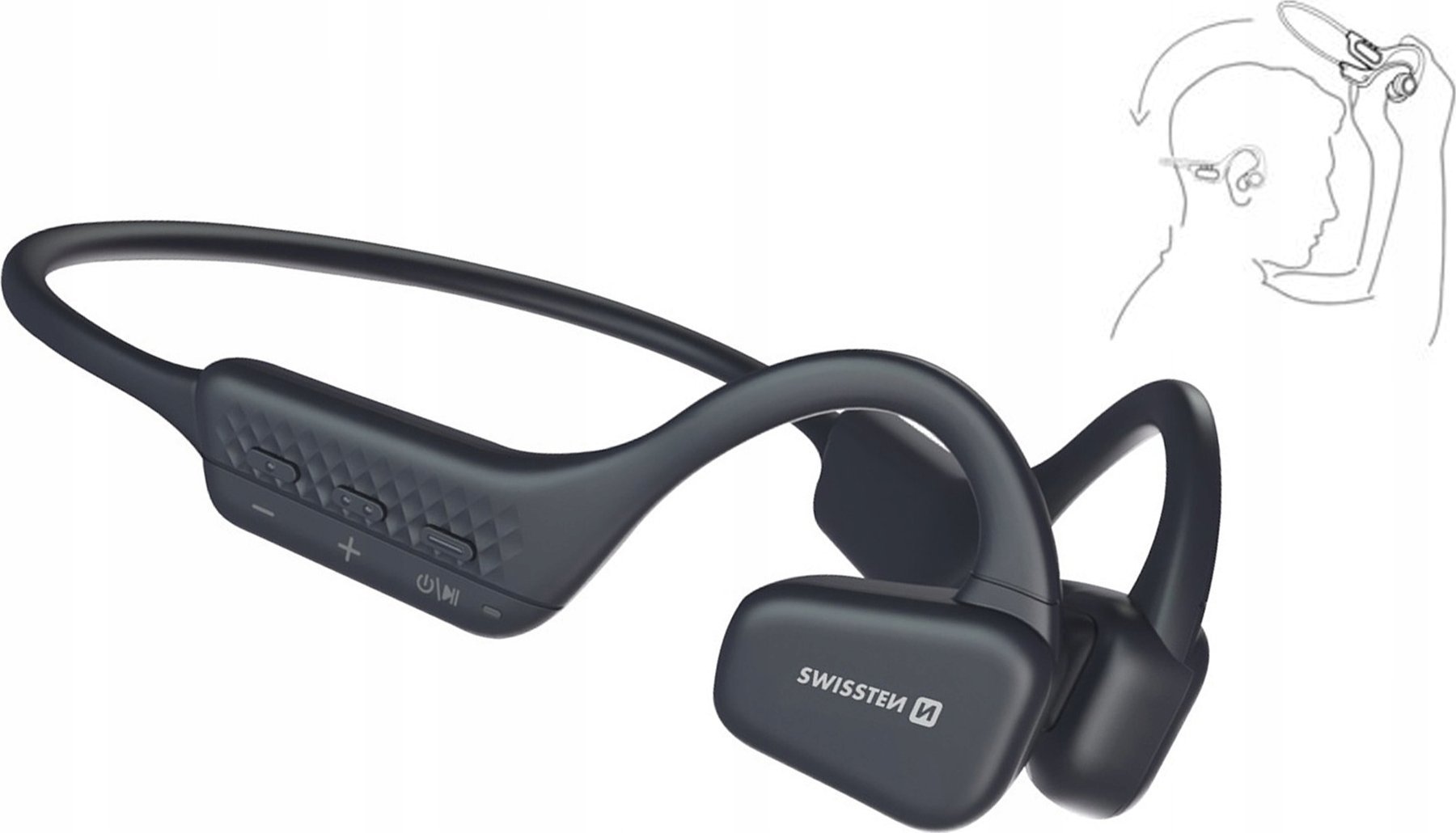 Kufje sportive Swissten Gym Air Conduction, Bluetooth, True Wireless, të zeza