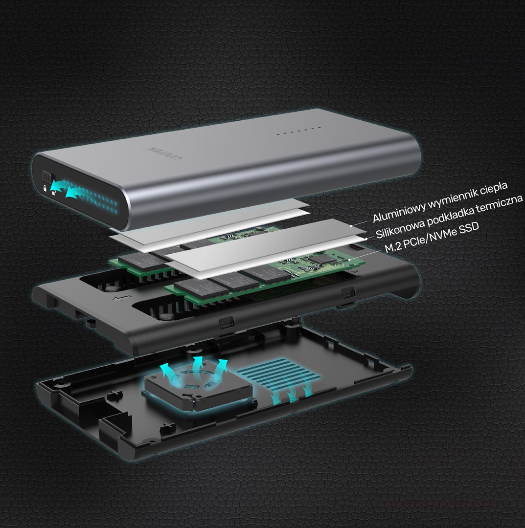 Kuti eksternale SSD Unitek S1206A, USB C 3.2 Gen 2, për M.2 PCIe NVMe, argjendtë