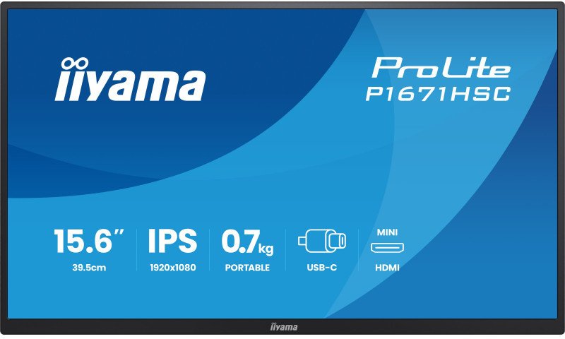 Пренослив монитор Iiyama ProLite P1671HSC B1, 15.6\", Full HD, црн