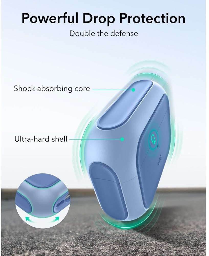 Kuti mbrojtëse ESR Orbit Hybrid HaloLock për Apple AirPods Pro 3, mbështjellëse MagSafe, Powder Blue