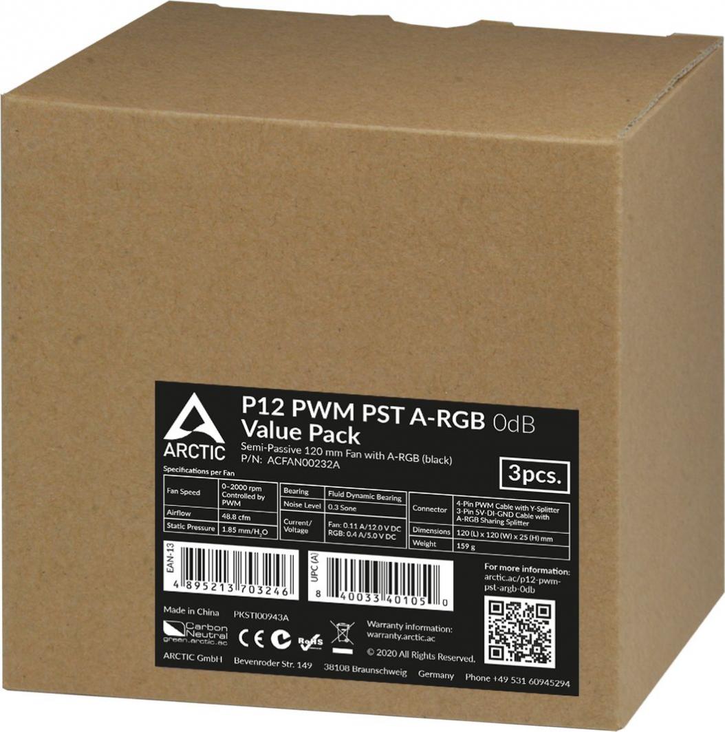 Ftohës Arctic P12 PWM PST A-RGB 0dB, 120 mm, 3 copë