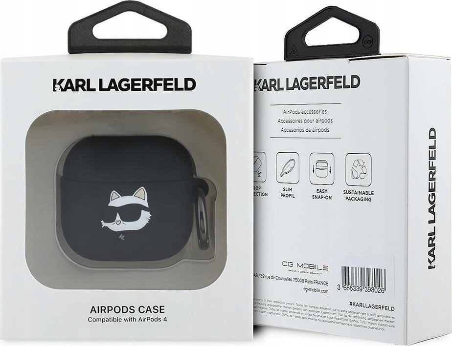 Mbulesë silikoni Karl Lagerfeld 3D Choupette për AirPods 4, e zezë