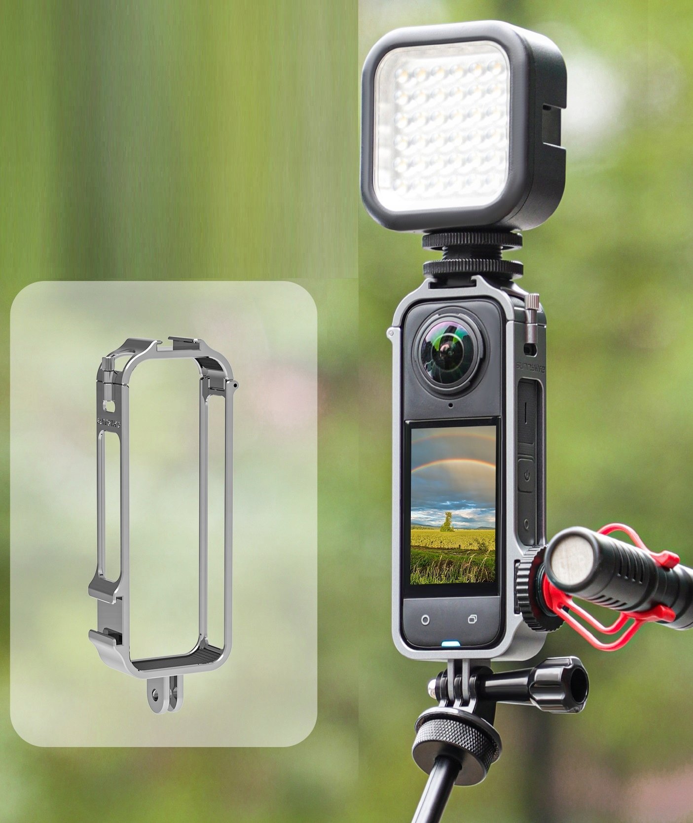Kornizë mbajtëse SunnyLife X4 BK809 T, 2x ISO cold shoe, për Insta360 X4, e zezë