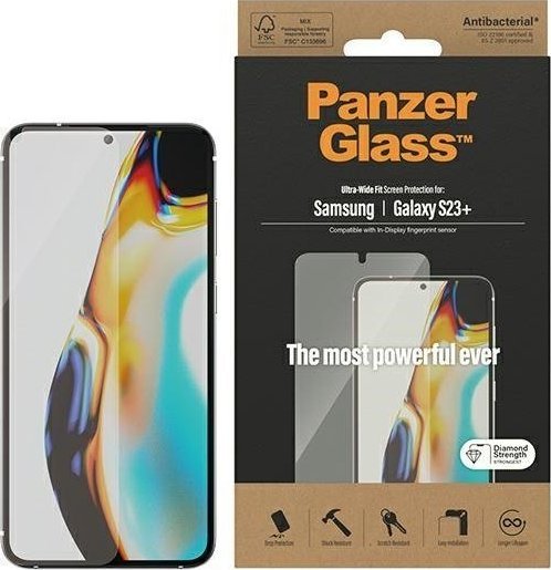 Mbrojtës ekrani PanzerGlass për Samsung S23 Plus, xham i temperuar, Ultra Wide Fit, transparent