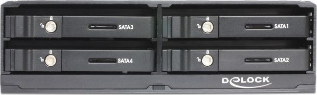 Panel drive bay DeLOCK 47220, 5.25", për 4 disqe 2.5" SATA, i zi