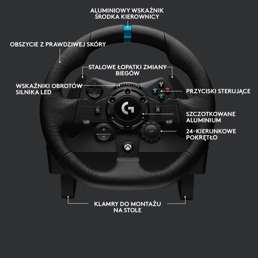 Set vozitjeje (timon, ndërrues shpejtësish dhe pedale) Logitech G923 për Xbox Series X / S / One / PC, i zi