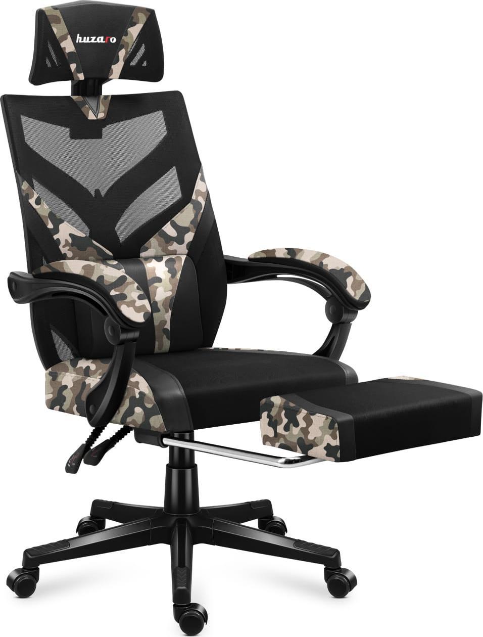Karrige gaming Huzaro Combat 5.0 Camo, mekanizëm lëkundës, mbështetëse këmbësh, kamuflazh e zezë