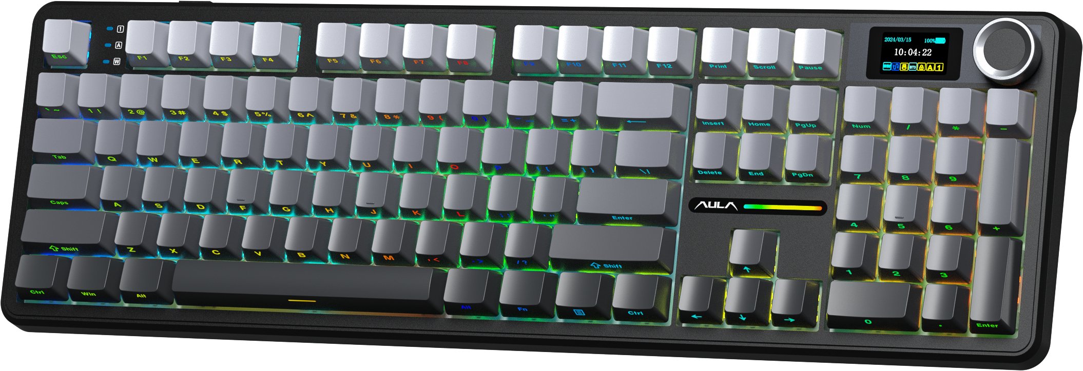 Tastierë mekanike wireless AULA F108 Pro, 104 taste, RGB, ekran digjital, gradient gri