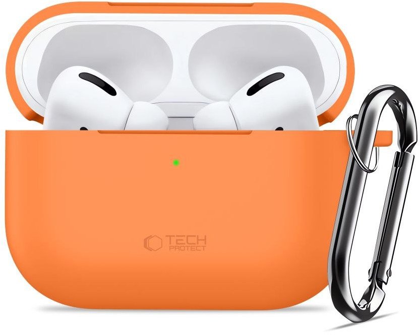 Kuti mbrojtëse Tech-Protect Silicone Hook për Apple AirPods Pro 3, silikon, me karabinë, portokalli kozmik