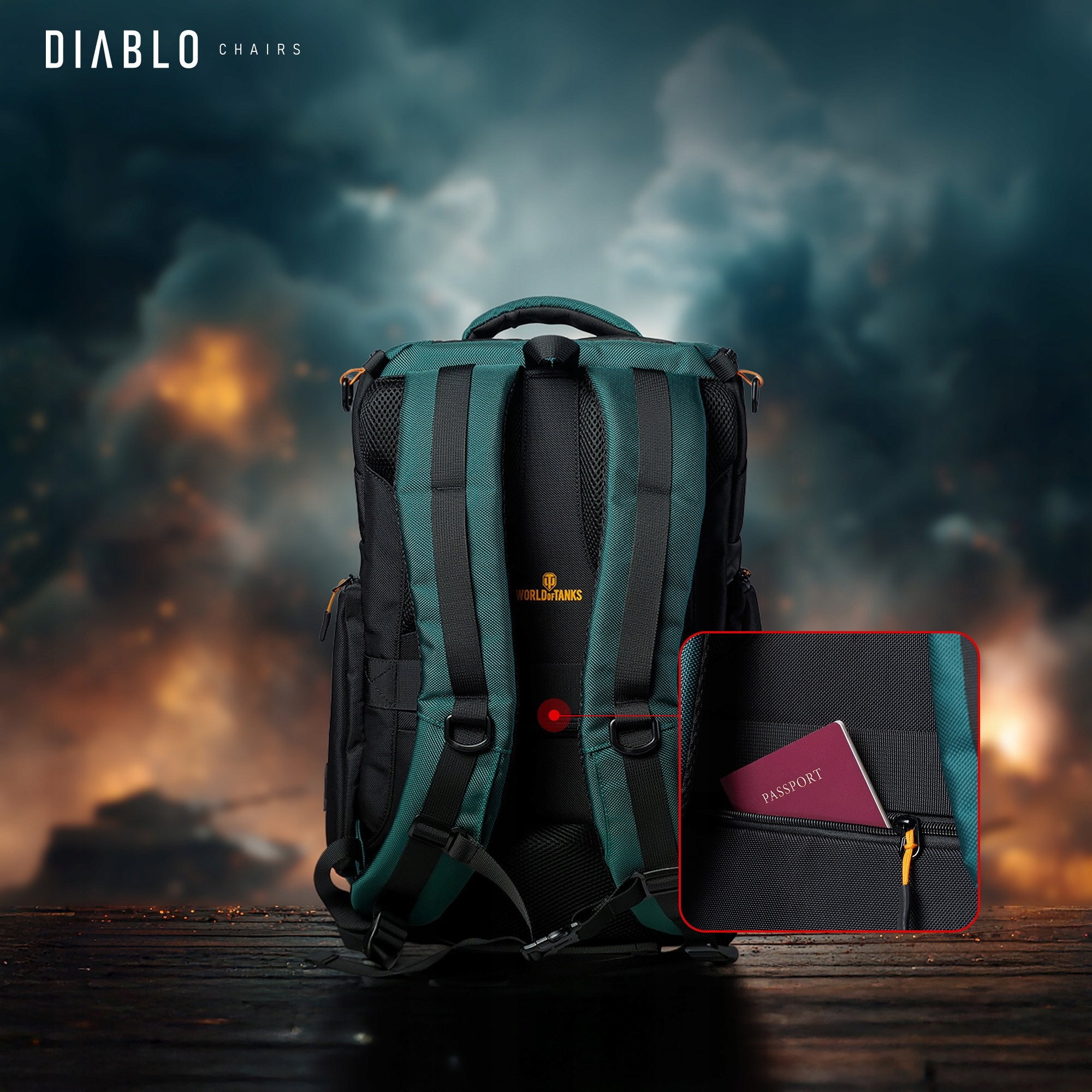 Çantë shpine DIABLO World of Tanks, për laptop, e papërshkueshme nga uji, e gjelbër