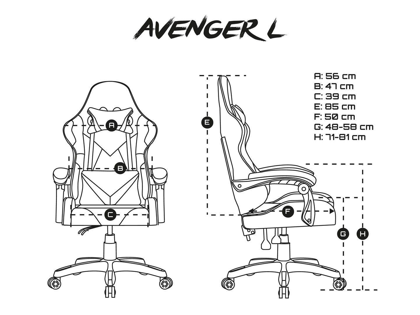 Karrige gaming FURY Avenger L, deri 150 kg, e zezë