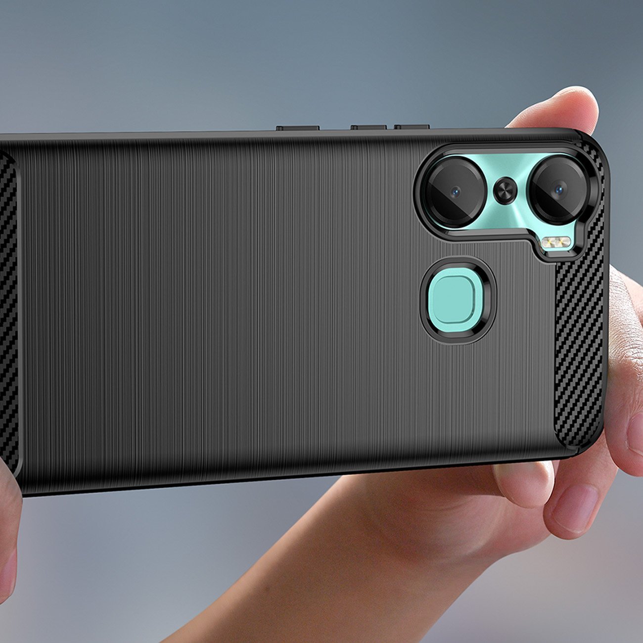 Maskë telefoni Hurtel Carbon Case për Infinix Hot 12 Pro, silikoni fleksibël, efekt karboni, e zezë