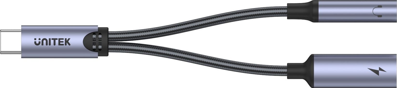 Adapter audio USB Unitek M205A, USB C në 3.5mm Jack dhe USB C, argjendtë