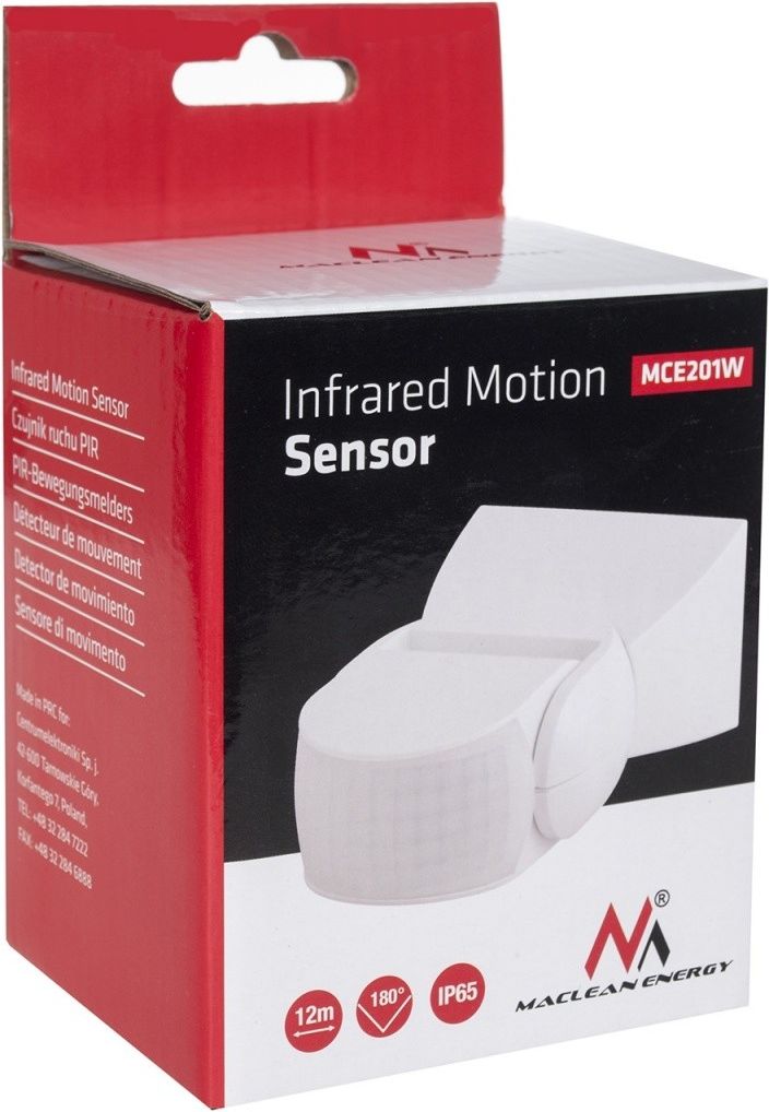 Senzor lëvizjeje Maclean MCE201W, PIR, IP65, i bardhë