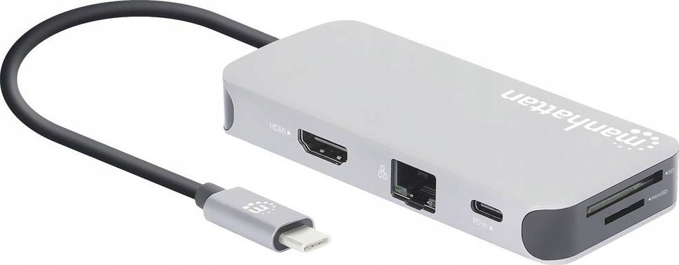 Docking station USB C Manhattan 130615, HDMI 4K, PD 100W, gri