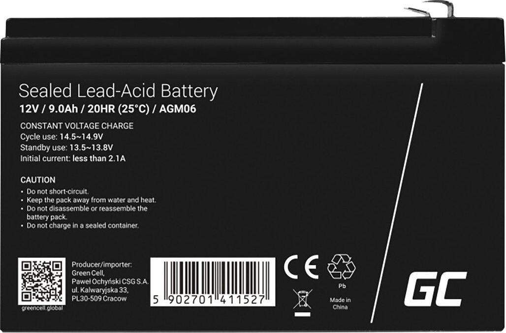Батерија Green Cell AGM 12V 9Ah (AGM06)