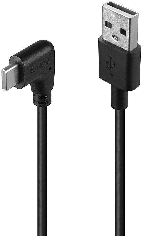 Kabllo USB Lindy, USB A në USB C, 1m, kënd i djathtë, e zezë